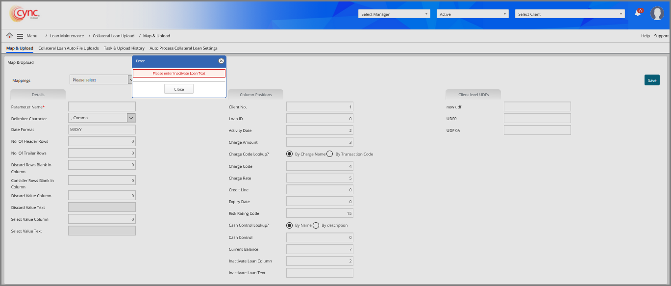 Validation - Select inactive loan text